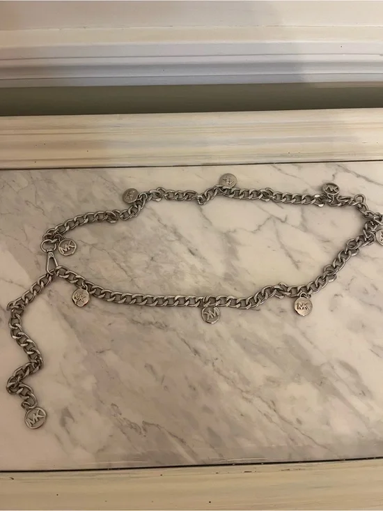 Michael Kors Silver Logo Charm Chain Belt
