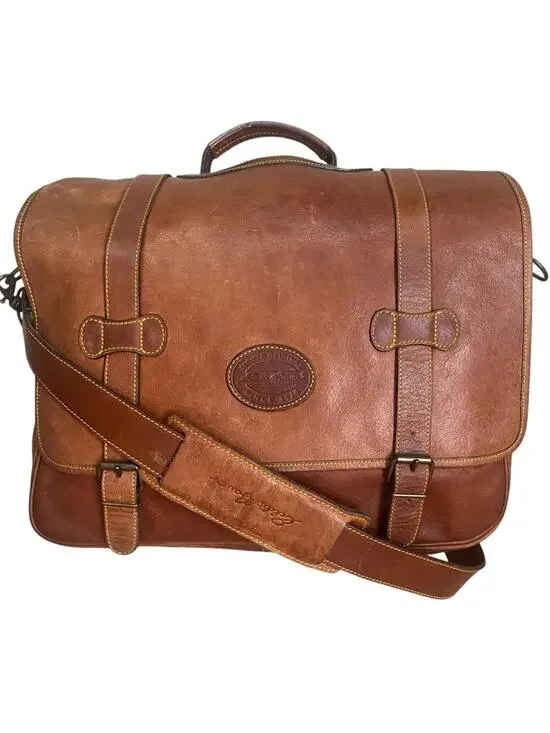 Vintage Eddie Bauer Leather Messenger Bag Briefcase Classic Timeless Preppy Tan