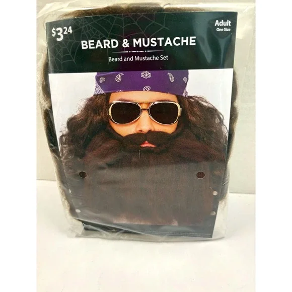 Walmart Curly Brown Beard and Mustache Set Adult One Size Halloween WM35198