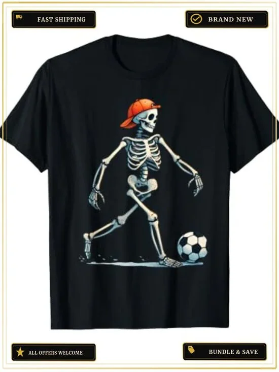 Skeleton Soccer Halloween Costume Tee Retro Spooky