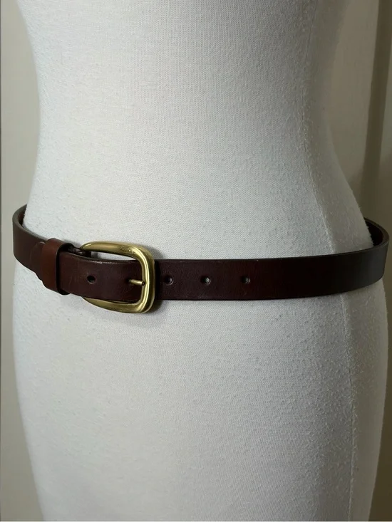 Classic Brown Genuine Leather Belt with Brass Buckle ML