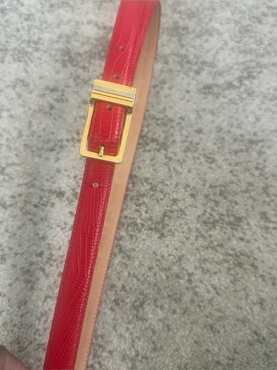 Top Grain Red Leather Women’s Croc Embossed Belt L