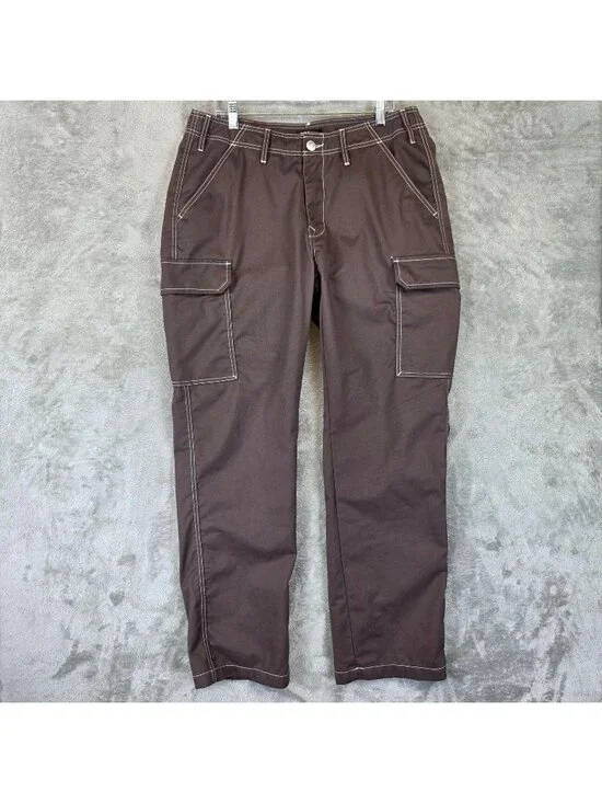 True Religion Cargo Pants Mens 34x32 Brown Contrast Stitching Denim Workwear