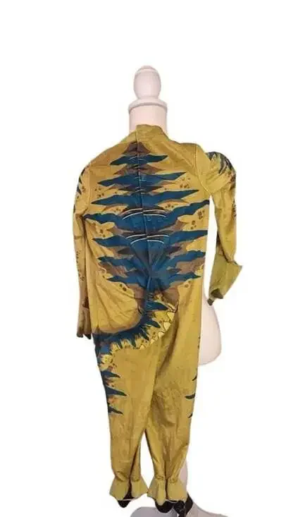Spirit Halloween Kids Dinosaur Costume Jumpsuit Tail Claws Green Yellow 5-6T