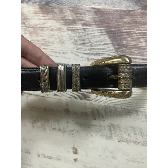 Brighton Women's Black Leather Brass Buckle Belt Size M #40503