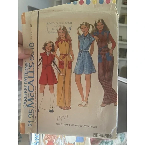 Vintage 1977 McCalls 5618 Girls Jumpsuit Culotte Dress Pattern Size 10 Cut