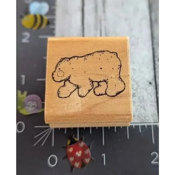 Dots Little Big Bear C196 Rubber Stamp Wood #B114