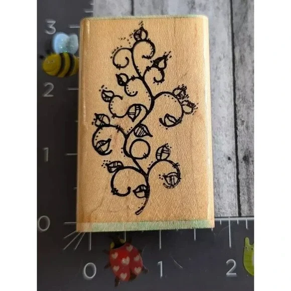 Dots Leafy Plant Branch Ivy Rubber Stamp Wood #E42