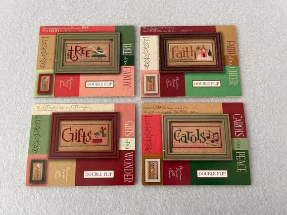 Lizzie Kate Christmas Double Flip Lot of 8 Cross Stitch Charts Patterns w/Charms