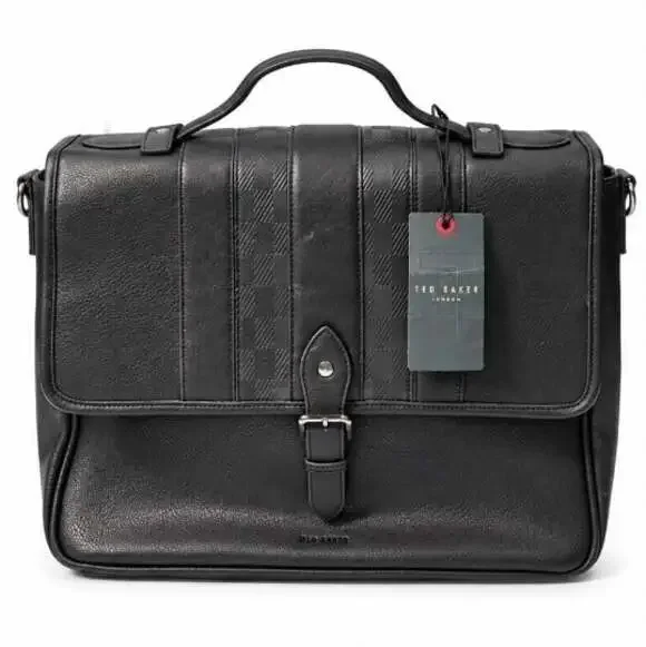 Ted Baker London Black House Check Messenger Bag Briefcase Satchel Buckle NWT