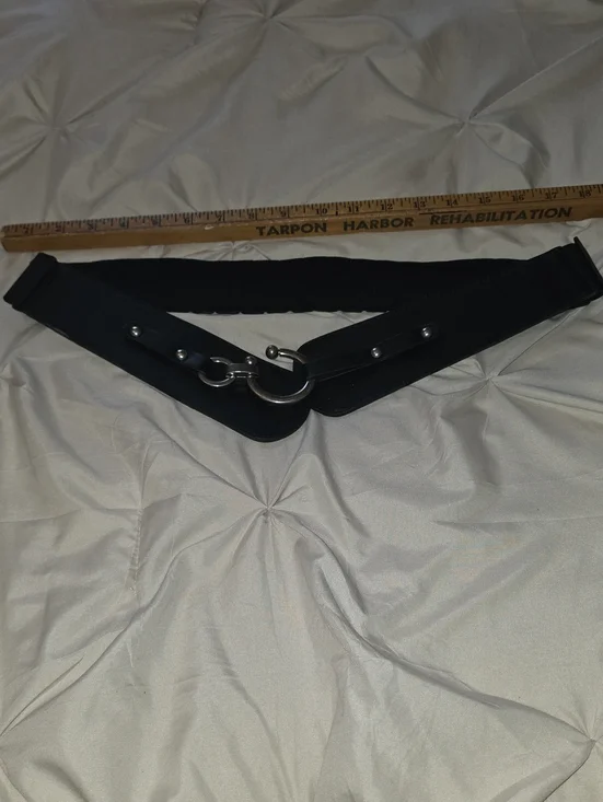 +Stretch Black Waist Belt with Silver Ring Accent