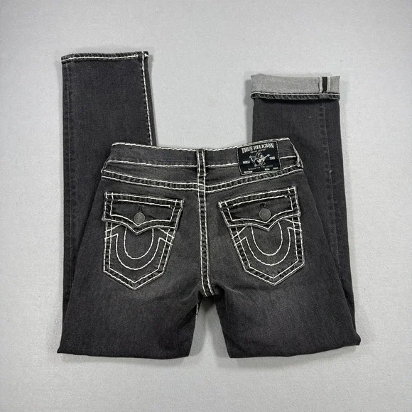 True Religion Ricky Jeans Men 31 Black Selvedge Super T Contrast Stitch Acid Y2K