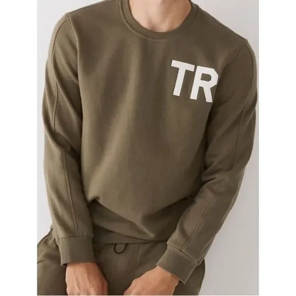 True Religion Mens TR Logo Crewneck Sweatshirt Green Pullover Fleece Casual L