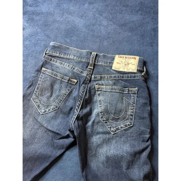 True Religion Ricky Relaxed Straight Jeans 28x29 Dark Blue Wash