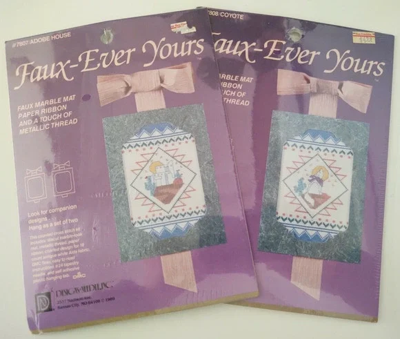 2 Southwest Cross Stitch Kit Coyote & Adobe House includes Mats 5x7