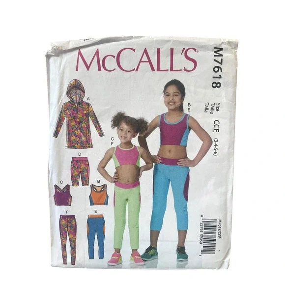 McCall's Sewing Pattern M7618 Girls Size 3-4-5-6 Activewear Hoodie Leggings Tops