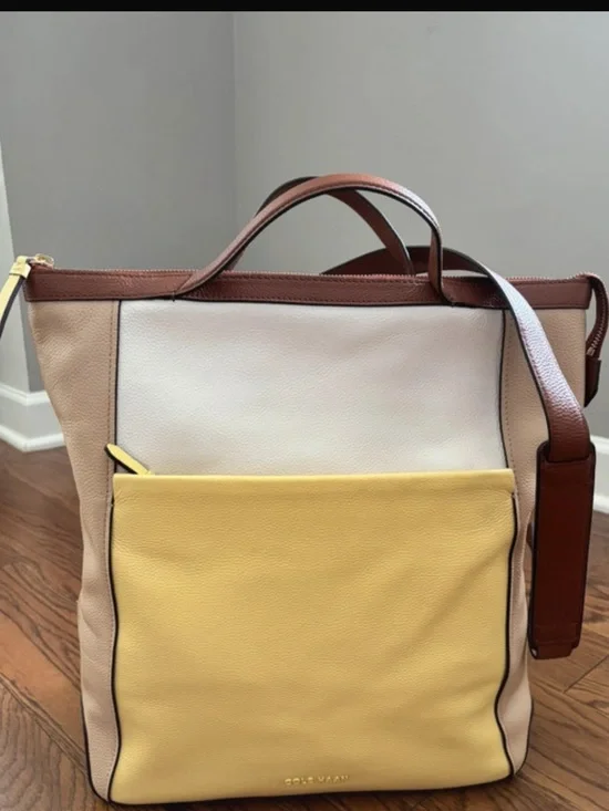 Cole Haan Colorblock Messenger Bag in Yellow, White and Brown