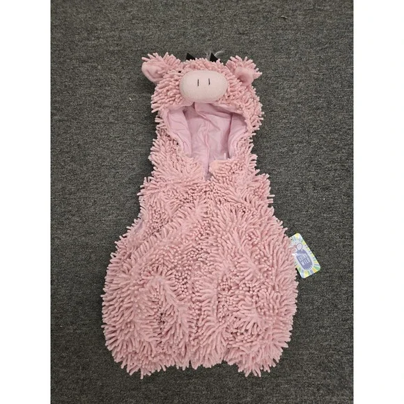 TODDLER PINK PIG VEST BODYSUIT HOODED PLUSH HALLOWEEN COSTUME 3-6 MONTHS