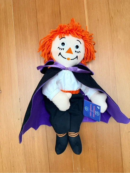 Orange-Haired Rag Doll Halloween Costume with Purple Cape