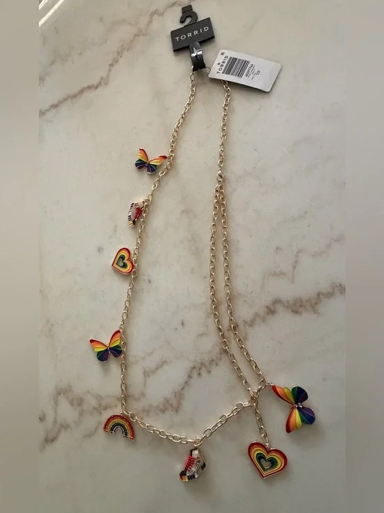 Torrid Gold Tone Chain Pride Belt With Enamel Charms Women’s Size 1/2 NWT