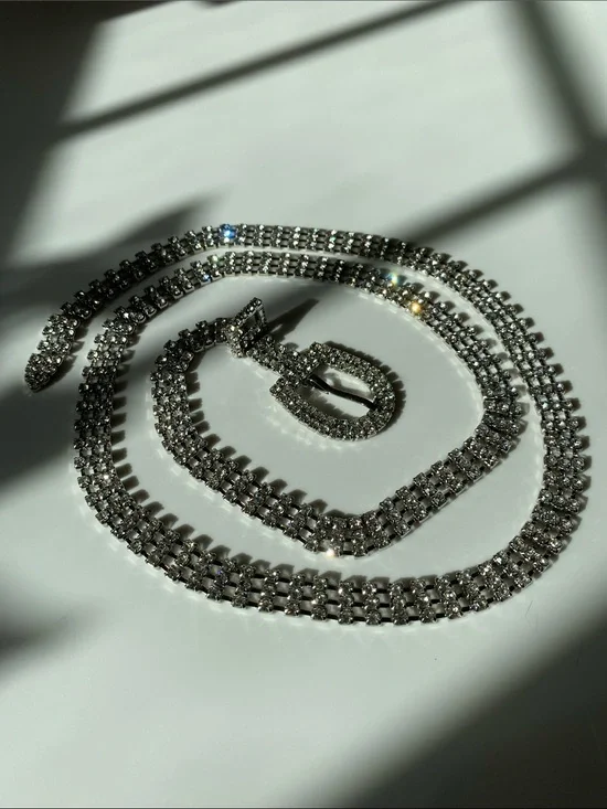 37in Silver Tone Crystal Belt
