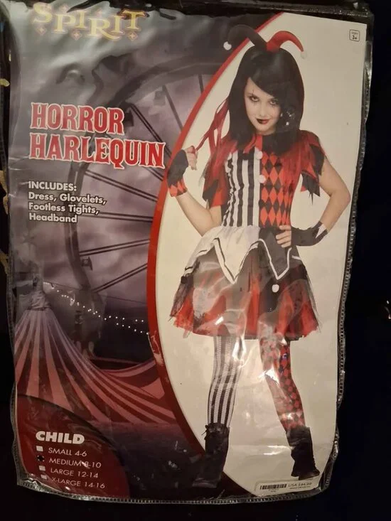 Horror harlequin child costume med 8-10