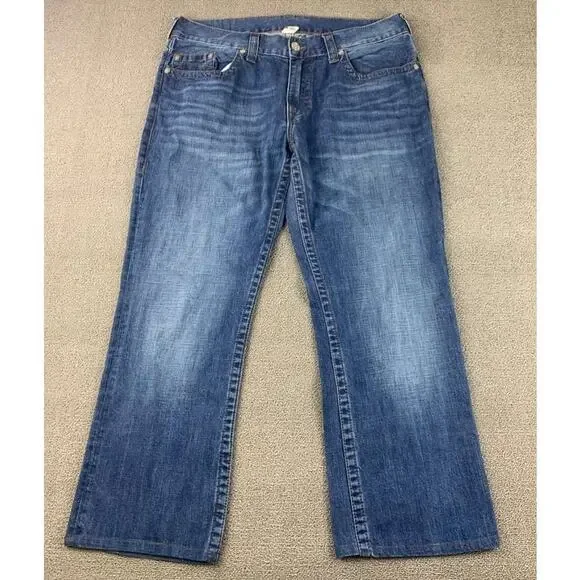 True Religion‎ Jeans Men 38 Blue Denim Straight Leg Relaxed Patch Dubai UAE Made