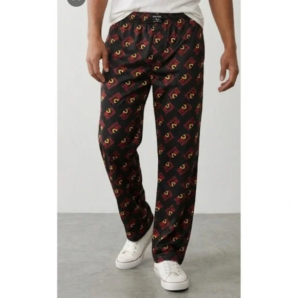 True Religion Men's Black Pajamas with Red and Yellow Logo Print Size L NWT