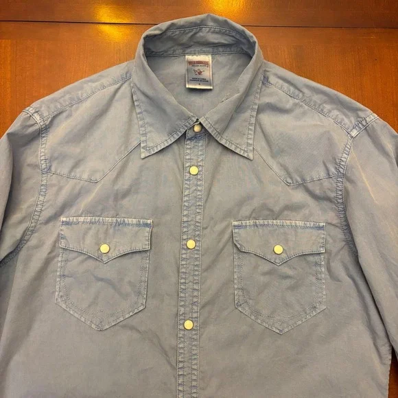 True Religion | Mens S | Western Pearl Snap Shirt Light Blue Cotton Long Sleeve‎