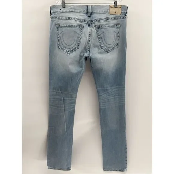 True Religion Jeans Rocco Relaxed Skinny Men 38 x 32 Light‎ Blue Distressed