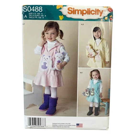 Simplicity‎ S0488 Toddlers Dress Jumper Jacket Stuffed Animals Sizes 1/2-4