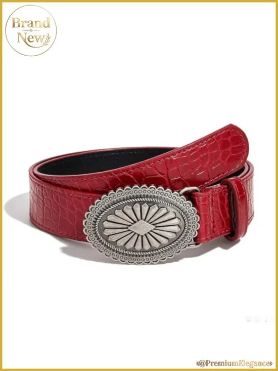 Yalice Vintage Faux Leather Belt for Women Silver Buckle Cowgirl Y2K Country