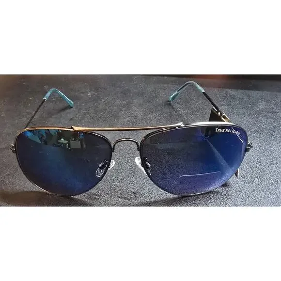 True Religion Mens Aviator Sunglasses Blue Mirrored Lens TR10570C NWT NEW