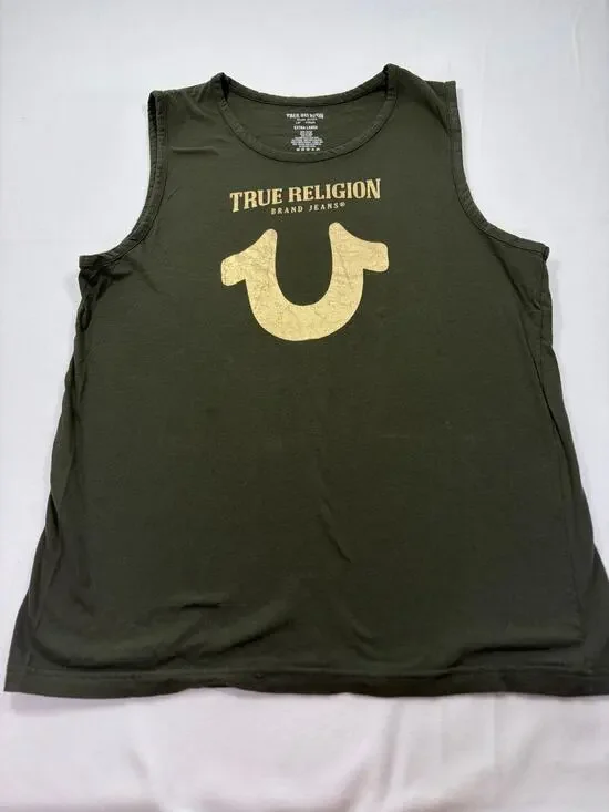 True Religion Brand Jeans Men’s XL Olive Sleeveless Tank Top‎ Horseshoe Logo Tee
