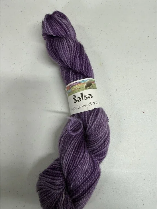 Dancing Leaf Farm ‘Salsa’ Mohair/Wool Yarn Color Sorta Solid Eggplant 1 Skein