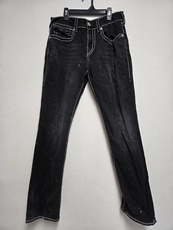 True Religion Jeans - Black, Gray, blue Ricky Relaxed Straight Leg Denim Size 31
