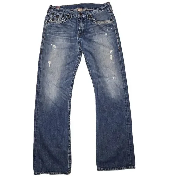 True Religion Ricky Super T Straight Leg Jeans Mens 36x34 Distressed Y2K Vintage