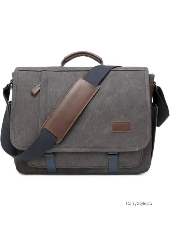 17 inch Laptop Messenger Bag for Men Canvas Briefcase with Padded Laptop Sleeve