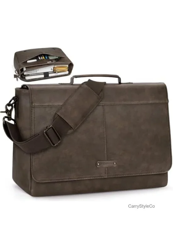 Vintage PU Leather Messenger Bag for Men Laptop Briefcase 15.6 Inch Work Satchel