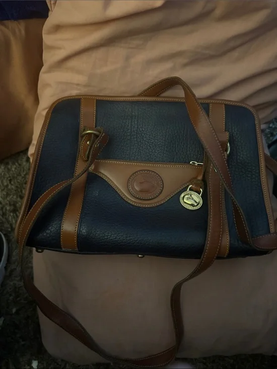 Dooney & Bourke Navy and Brown Leather Messenger Bag