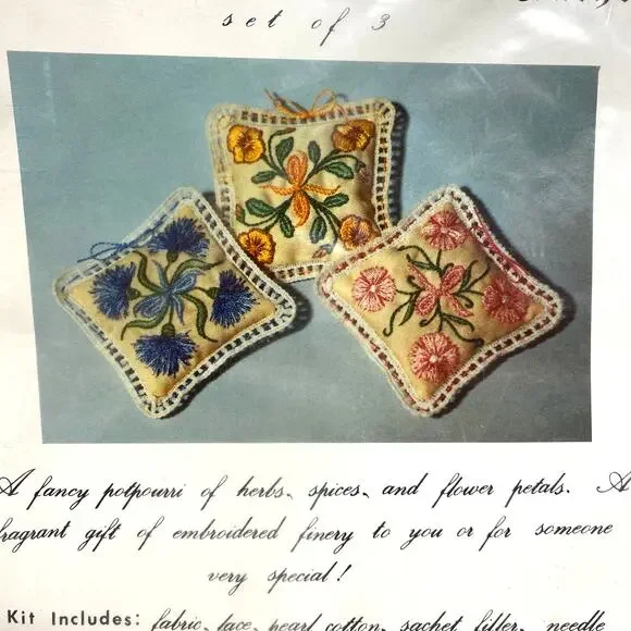Vintage GNW Needleworks Colonial Garden Drawer Sachets Embroidery Stitch Kit