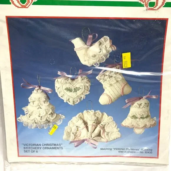 Vintage Bucilla Victorian Christmas 82180 Pink Beaded Ornament Embroidery Kit
