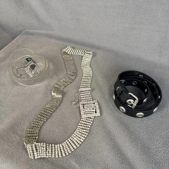 Brandy Melville Belt Lot of 3 – Clear, Studded & Rhinestone Statement Belts
