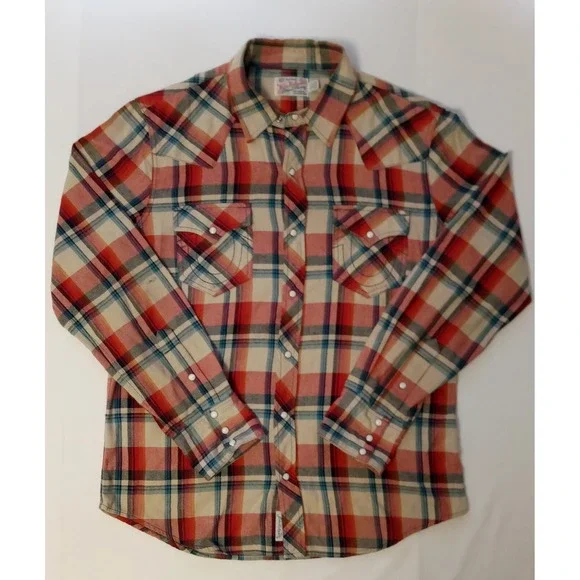 True Religion Mens 2XL Shirt Western Plaid Pearl Snap Long Sleeves TIGHT FITTING