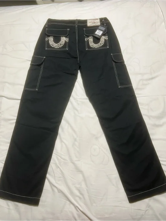 True Religion Cargo SN Pant HS Outline Jet Black Size 32 NWT