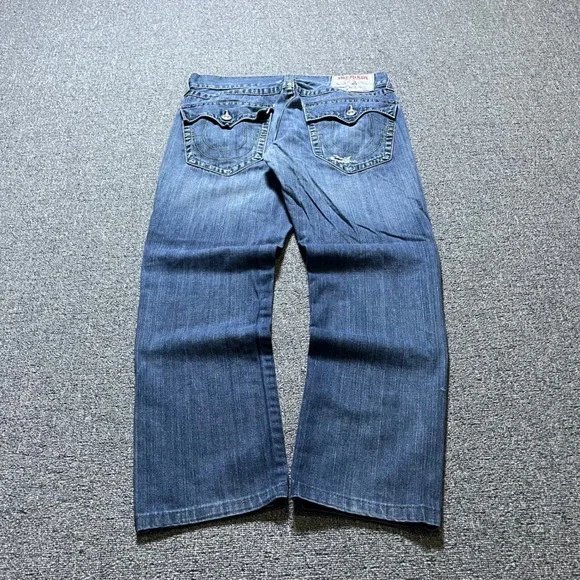 True Religion Slim Flap Old Multi SN Jeans Size 32 Blue Denim Y2K Streetwear