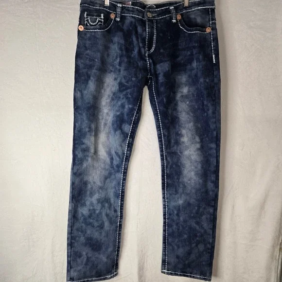 Vintage True Religion Joey Super T Jeans size 38 NWT Blue Thick White Stitch USA
