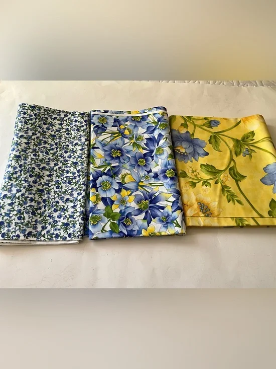 Moda #54052 + Hoffman Floral Flowers & Plants Cotton Quilting Lot Yellow Blue