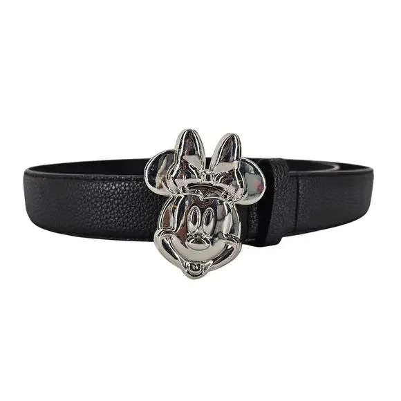 DISNEY 2024 MINNIE MOUSE BLACK VEGAN LEATHER BELT – POLISHED BOW BUCKLE - SIZE M