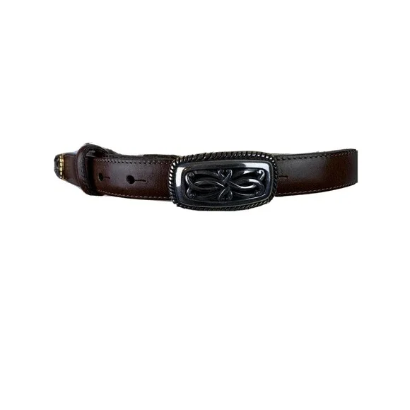 Medium Brighton Belt Womens Brown Leather Silver Filigree Buckle Style 35409